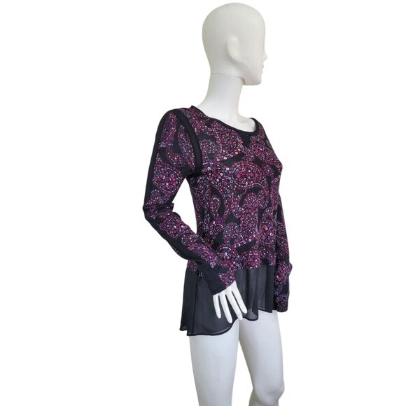 Michael Kors Womens Size XS crew Neck Long Sleeve Floral Peasant Top purple --21 - Picture 4 of 12